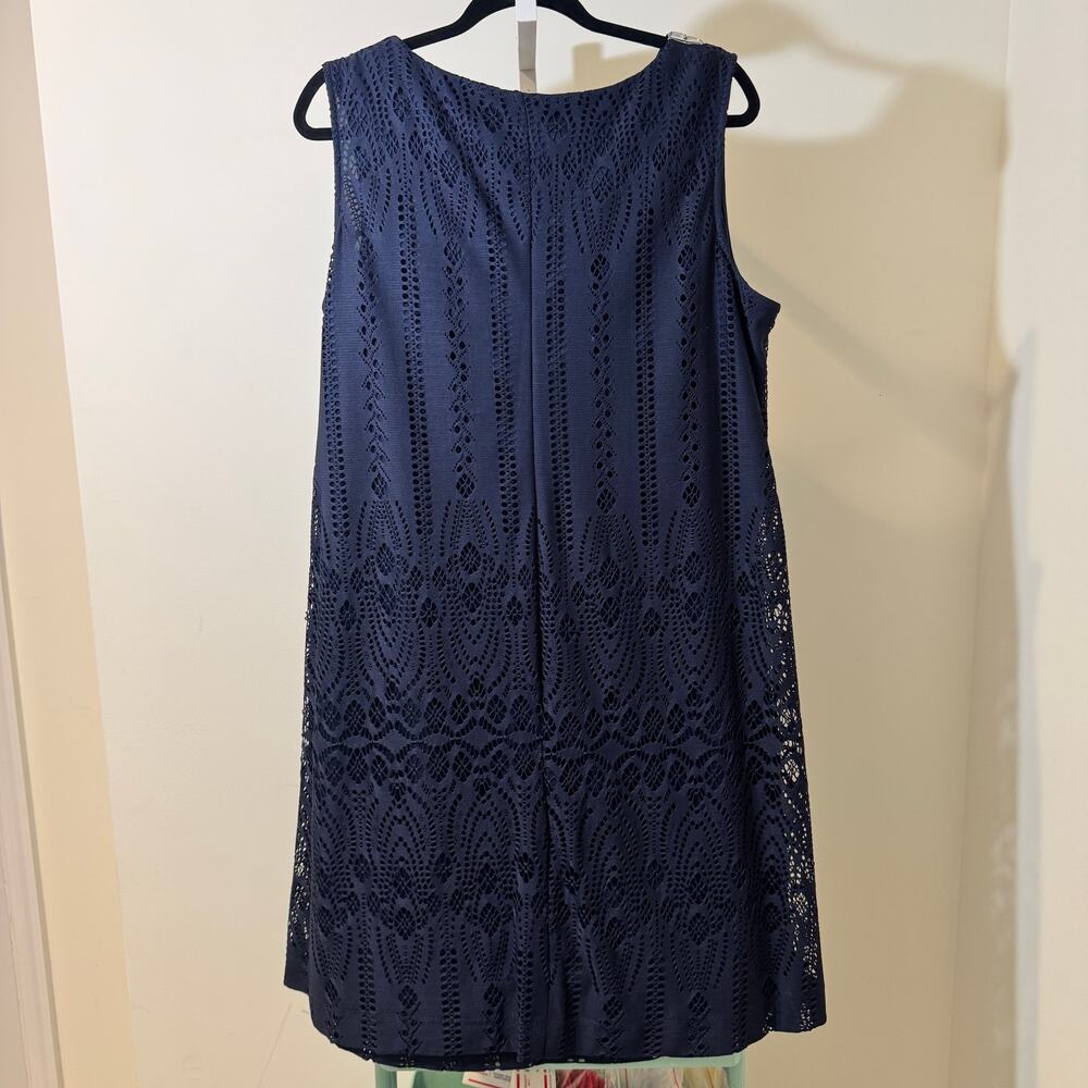 Roz & Ali Navy Blue Lace Dress Embellished Neck Sleeveless A-Line Party Cocktail - Picture 2 of 8
